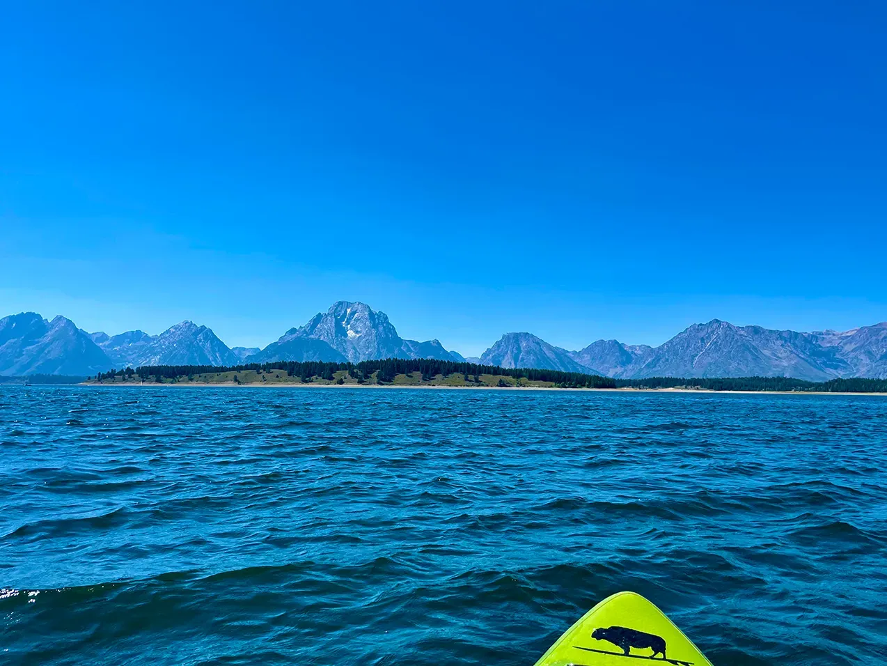 Mount Moran over Jackson Lake from a paddleboard, Grand Teton National Park